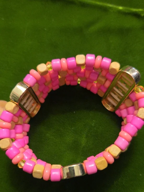 Lilly Pulitzer Pink and Gold Beaded Stretch Bracelet - Women Jewelry - Picture 3 of 4